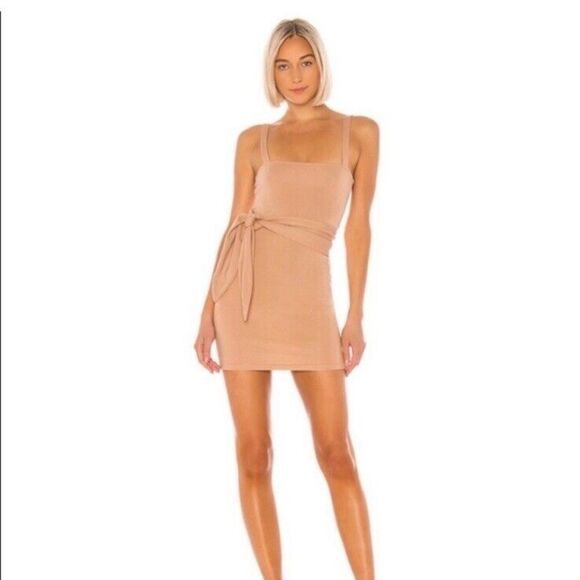 Lovers + Friends Meridith Nude Mini Bodycon Dress XS Side Tie Stretch - Picture 8 of 8